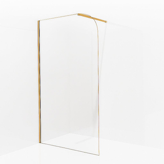 Aqua Vista Inloopdouche - 90x200cm - afgeronde glaswand - helder glas - wandarm - geborsteld messing PVD (Goud)
