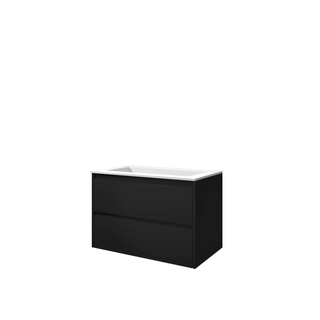 Proline elegant ensemble de meubles de bain 80x46x54cm sans trou pour robinet et meuble symétrique en polystone noir mat/blanc mat
