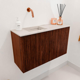 Mondiaz JOYA-DLUX 70cm toiletmeubel - kleur Ruby - Wastafel FAYE positie Links Zonder kraangat kleur Nata.