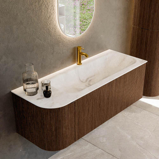 MONDIAZ KURVE-DLUX 125cm Meuble salle de bain avec module 25 G - couleur Walnut - 1 tiroir - 1 porte - vasque BIG MEDIUM droite - 1 trou de robinet - couleur Frappe