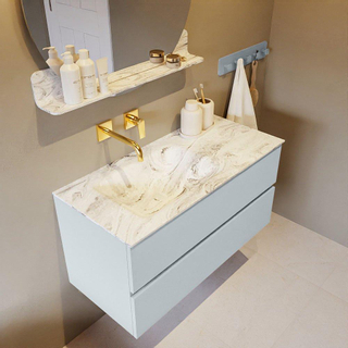 Mondiaz VICA-DLUX ensemble de meuble de salle de bain - 100cm - meuble sous-vasque argile - 2 tiroirs - lavabo encastré nuage gauche - sans trous de robinet - version haute de 60cm - glace