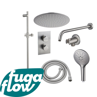 FugaFlow Eccelente Sobrado Badkamer Inbouw Regendoucheset - thermostatisch - wandarm -glijstang - 25cm hoofddouche - handdouche rond - geborsteld RVS PVD