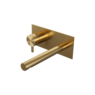 Brauer Gold Edition Wastafelmengkraan inbouw - rechte uitloop rechts - hendel kort smal - afdekplaat - model B2 PVD - geborsteld goud