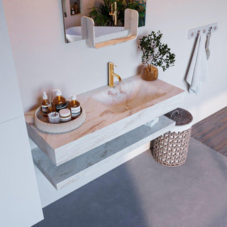 Mondiaz ALAN-DLUX Ensemble de meuble - 110cm - meuble Frappe mat - 0 tiroirs - Lavabo Cloud Frappe suspendu - vasque Droite - 1 trou de robinet