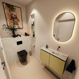 MONDIAZ TURE-DLUX Meuble toilette - 80cm - Oro - EDEN - vasque Ostra - position droite - sans trou de robinet