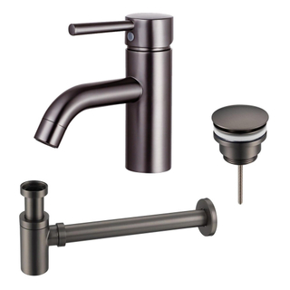 FugaFlow Eccelente Sobrado Kit mitigeur lavabo - robinet bas - bonde clic clac - siphon design bas - PVD Gunmetal