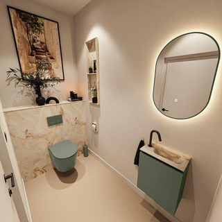 MONDIAZ TURE-DLUX Meuble toilette - 40cm - Army - EDEN - vasque Frappe - position droite - 1 trou de robinet