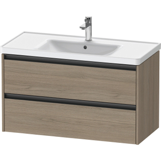 Duravit ketho meuble sous 2 lavabos avec 2 tiroirs 98.4x45.5x54.9cm avec poignées chêne anthracite terra matte