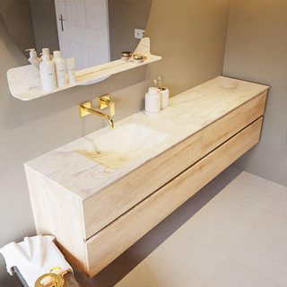 Mondiaz VICA-DLUX ensemble de meuble de salle de bain - 200cm - meuble sous-vasque chêne blanchi - 4 tiroirs - lavabo encastré cloud gauche - sans trous de robinet - version haute de 60cm - ostra