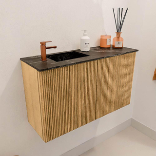 Mondiaz JOYA-DLUX 70cm toiletmeubel - kleur Oak - Wastafel FAYE positie Links 1 kraangat kleur Lava.