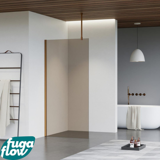 FugaFlow Eccelente Vetro inloopdouche badkamer - 40x200cm - rookglas - plafondarm - geborsteld koper