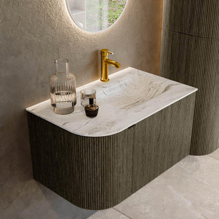 Mondiaz KURVE-DLUX Ensemble de meuble salle de bain - 75x46x40cm - 1 tiroir - 1 porte - lavabo en solid surface - droite - 1 trou de robinet - Shadow