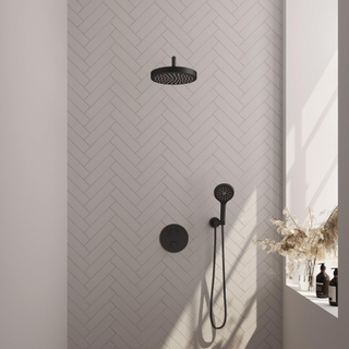 BRAUER Stripe Thermostatische Inbouw Regendouche - 3-weg - rond - SET 41 - 25cm douchekop - gebogen muurarm - 3-standen handdouche - doucheslang - wandaansluitbocht - mat zwart