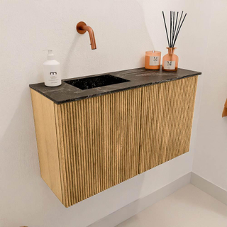 Mondiaz JOYA-DLUX 70cm toiletmeubel - kleur Oak - Wastafel FAYE positie Links Zonder kraangat kleur Lava.