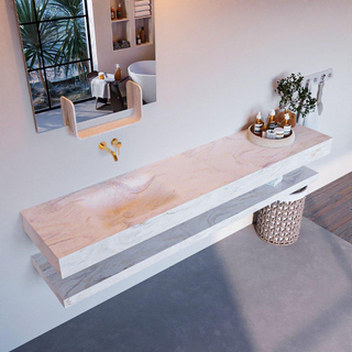 Mondiaz ALAN-DLUX Ensemble de meuble - 200cm - meuble Ostra mat - 0 tiroirs - Lavabo Cloud Ostra suspendu - vasque Gauche - 0 trous de robinet