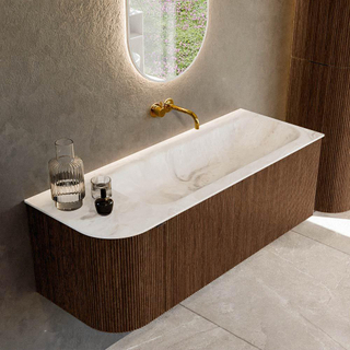 MONDIAZ KURVE-DLUX 125cm Meuble salle de bain avec module 25 G - couleur Walnut - 1 tiroir - 1 porte - vasque BIG MEDIUM droite - sans trou de robinet - couleur Frappe