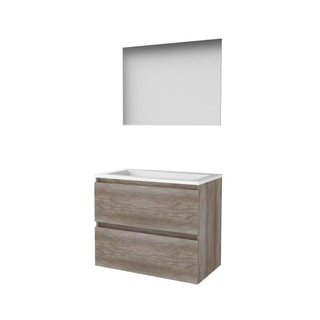 Basic-Line Ultimate 46 ensemble de meubles de salle de bain 80x46cm sans poignée 2 tiroirs vasque acrylique 1 trou de robinetterie miroir éclairage mfc scotch oak