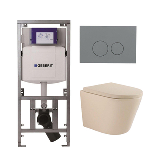 QeramiQ Dely Swirl Toiletset - 36.3x51.7cm - Geberit UP320 Burda inbouwreservoir - 35mm zitting - bedieningsplaat licht grijs - ronde knoppen - beige