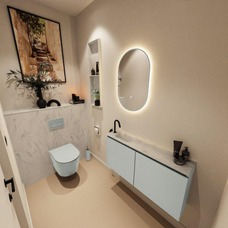 MONDIAZ TURE-DLUX Meuble toilette - 100cm - Greey - EDEN - vasque Opalo - position gauche - 1 trou de robinet