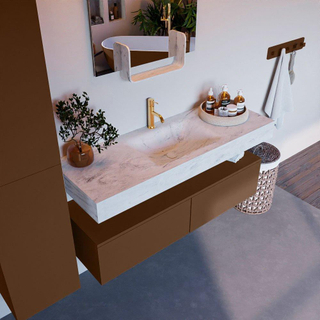 Mondiaz ALAN-DLUX Ensemble de meuble - 130cm - meuble Rust mat - 2 tiroirs - Lavabo Cloud Opalo suspendu - vasque Centre - 1 trou de robinet