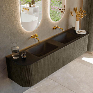 Ensemble de meuble Mondiaz KURVE - 180x46x40cm - 2 tiroirs - 2 portes - lavabo en solid surface - double - sans trou de robinet - Shadow