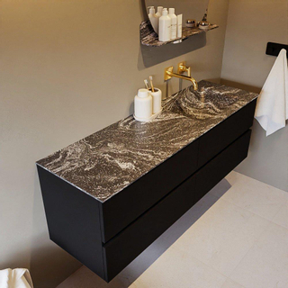 Mondiaz VICA-DLUX ensemble de meuble de salle de bain - 150cm - meuble sous-vasque urban - 4 tiroirs - lavabo encastré cloud droite - sans trous de robinet - miroir modèle spot - version XL 60cm haut - lave