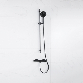 FortiFura Calvi Ensemble de douche barre curseur avec douchette ronde, flexible en métal et robinet de douche Noir mat