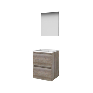 Basic-Line Basic 46 ensemble de meubles de salle de bain 50x46cm sans poignée 2 tiroirs lavabo en porcelaine 1 trou de robinet miroir mfc scotch oak