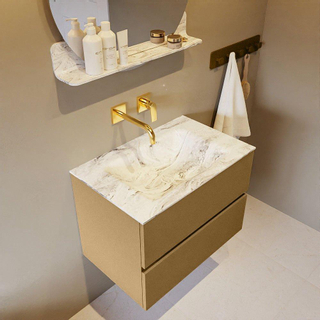 Mondiaz VICA-DLUX ensemble de meuble de salle de bain - 70cm - meuble sous-vasque oro - 2 tiroirs - lavabo encastré cloud milieu - sans trous de robinet - version haute de 60cm - glace