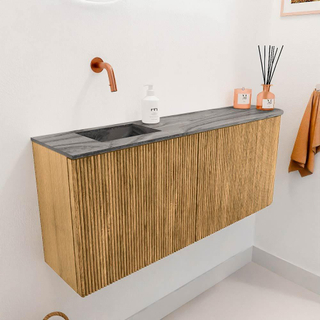 Mondiaz JOYA-DLUX Meuble de salle de bains 101.6cm - arrondi droit couleur Chêne - Vasque FAYE position Gauche Sans trou de robinet couleur Sombra