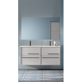 Saniclass Prime Essential Ensemble meuble de salle de bains - 120x55x46cm - 2 vasques rectangulaires blanches - 2 trous de robinet - 4 tiroirs - miroir rectangulaire - mat greige (gris)