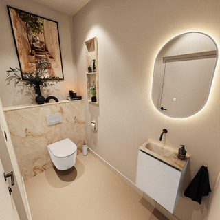 MONDIAZ TURE-DLUX Meuble toilette - 40cm - Linen - EDEN - vasque Frappe - position gauche - sans trou de robinet