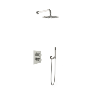Hotbath ibs2a ensemble de douche thermostatique comprenant 2 robinets d'arrêt à 3 positions avec douchette à main et tête ronde de 25 cm en nickel brossé.