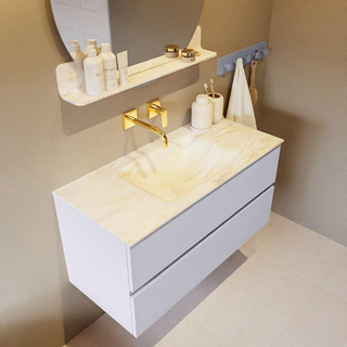 Mondiaz VICA-DLUX ensemble de meuble de salle de bain - 100cm - meuble sous-vasque cale - 2 tiroirs - lavabo encastrée cloud milieu - sans trous de robinet - version haute de 60cm - ostra