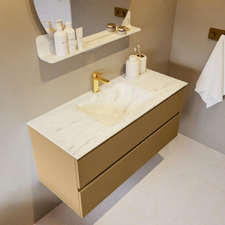 Mondiaz VICA-DLUX Ensemble de meuble de salle de bain - 110cm - meuble sous-vasque oro - 2 tiroirs - lavabo encastré cloud milieu - 1 trou de robinet - version haute de 60cm - opalo