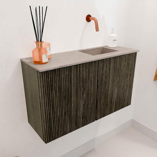 Mondiaz JOYA-DLUX 70cm meuble de salle de bains - couleur Shadow - Vasque FAYE position Droite Sans trou de robinet couleur Saba.