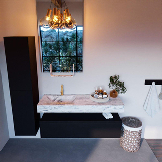 Mondiaz ALAN-DLUX Ensemble de meuble - 130cm - meuble Urban mat - 1 tiroir - Lavabo Cloud Glace suspendu - vasque Gauche - 1 trou de robinet