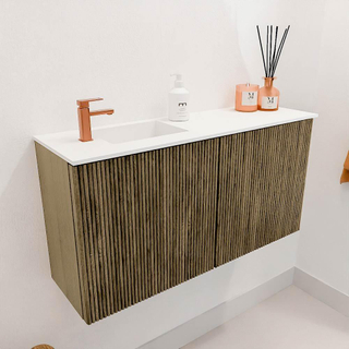 Mondiaz JOYA 80cm meuble de salle de bains - couleur Dusk - Vasque FAYE position Gauche 1 trou de robinet couleur Talc.