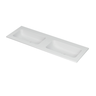 INK Aspekt wastafel - 140x45x1.5cm - 2 wasbakken - 0 kraangaten - porselein wit mat OUTLETSTORE
