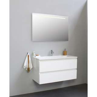 Basic Bella Badkamermeubelset - 100x55x46cm - 1 wasbak - Acryl - Wit - 1 kraangat - Wandspiegel met verlichting - Melamine Wit hoogglans