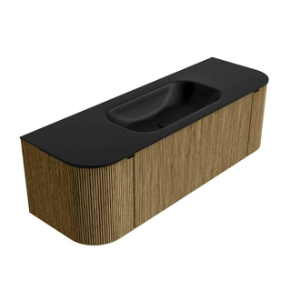 Mondiaz KURVE Badkamermeubelset - 140x46x40cm - 1 lade - 2 deuren - wastafel solid surface - midden - zonder kraangat - Dusk