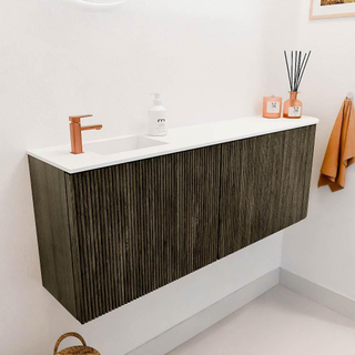 Mondiaz JOYA 111.6cm toiletmeubel - ronding rechts kleur Shadow - Wastafel FAYE positie Links 1 kraangat kleur Talc.