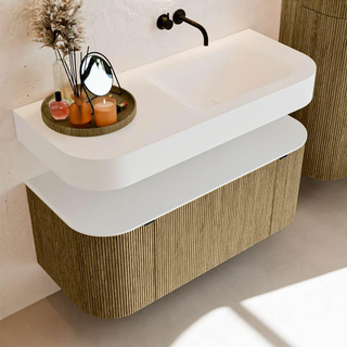 MONDIAZ THOR Meuble de salle de bains - 110cm - arrondi gauche + droite - couleur Dusk - 1 tiroir - 2 portes - Vasque suspendue CLOUD droite sans trou de robinet - couleur Talc