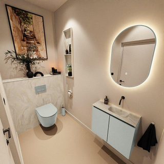 MONDIAZ TURE-DLUX Meuble toilette - 60cm - Greey - EDEN - vasque Ostra - position droite - sans trou de robinet