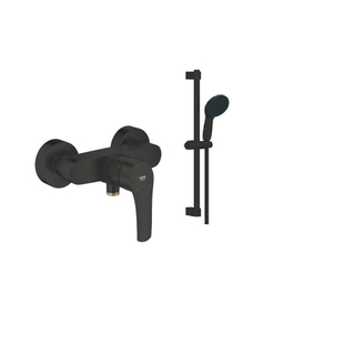 GROHE Eurosmart Ensemble de douche - avec levier - raccords en S - ensemble barre coulissante - douchette ronde - 2 types de jets - noir mat