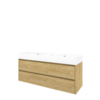 Proline loft ensemble de meubles de salle de bains 140x46x62cm meuble inférieur symétrique idéal en chêne avec 2 trous pour robinetterie porcelaine blanc brillant