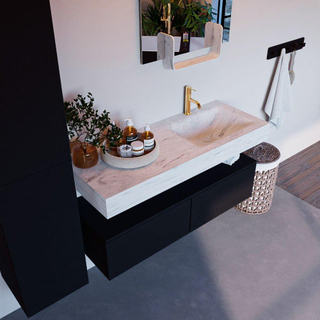 Mondiaz ALAN-DLUX Ensemble de meuble - 120cm - meuble Urban mat - 2 tiroirs - Lavabo Cloud Opalo suspendu - vasque Droite - 1 trou de robinet