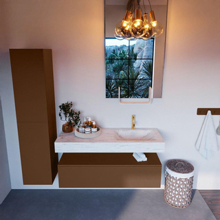 Mondiaz ALAN-DLUX Ensemble de meuble - 120cm - meuble Rust mat - 1 tiroir - Lavabo Cloud Opalo suspendu - vasque Droite - 1 trou de robinet