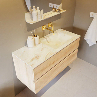 Mondiaz VICA-DLUX ensemble de meuble de salle de bain - 110cm - meuble sous-vasque chêne blanchi - 2 tiroirs - lavabo encastré cloud droite - sans trous de robinet - version haute de 60cm - frape