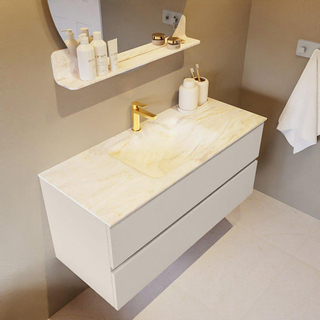 Mondiaz VICA-DLUX Ensemble de meuble de salle de bain - 110cm - meuble sous-vasque lin - 2 tiroirs - lavabo encastrée nuage milieu - 1 trou de robinet - version haute 60cm - ostra